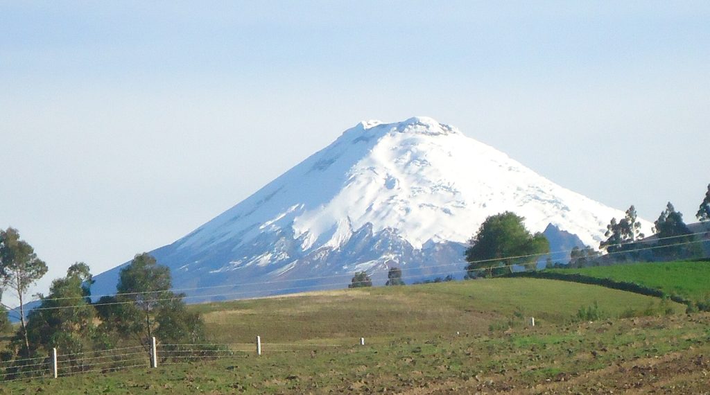 Snow-covered Cotopaxi volcano in Ecuador